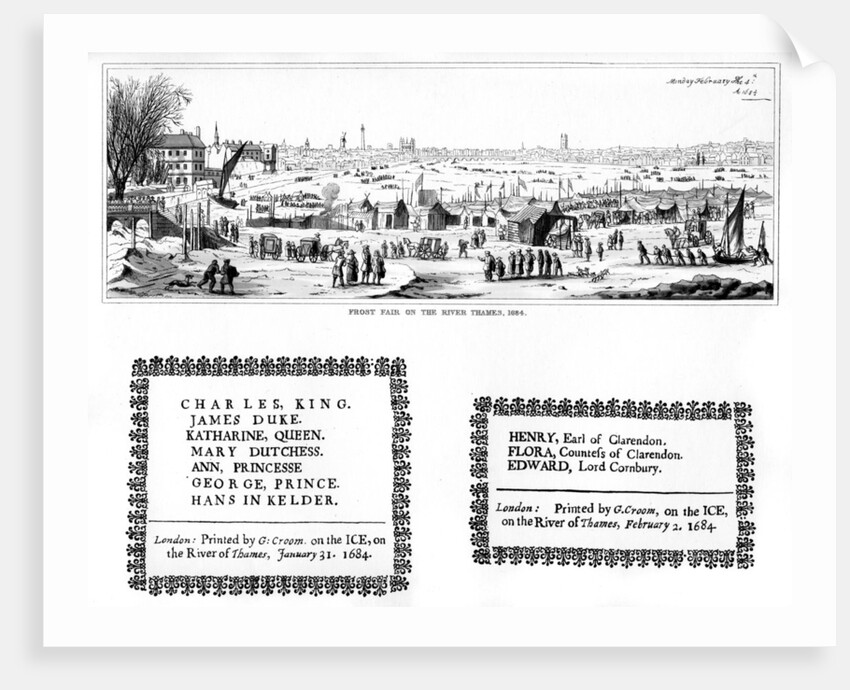 Frost fair on the River Thames, and specimens of printing, February 1684 by Thomas Wyck