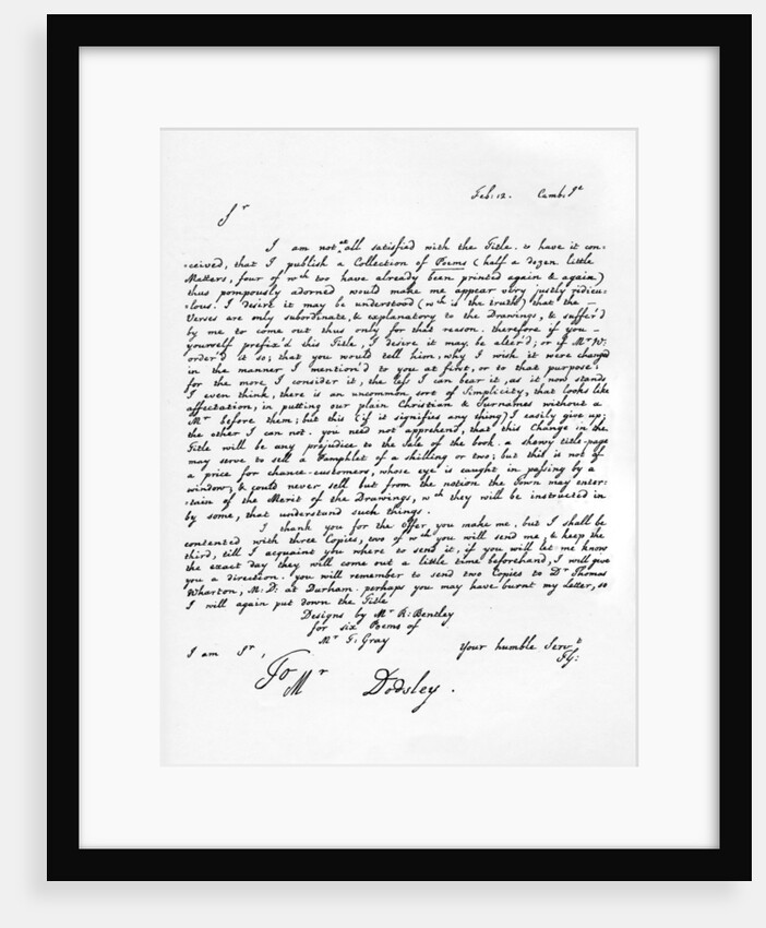 Letter from Thomas Gray concerning the edition of his poetical pieces by Thomas Gray