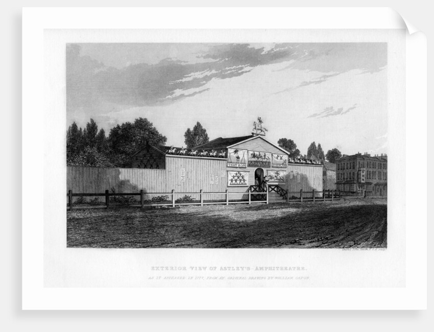 Exterior view of Astley's Amphitheatre in London as it appeared in 1777 by William Capon