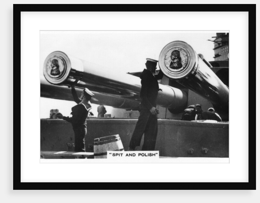 Sailors polishing the 16 inch guns of HMS Nelson by Anonymous
