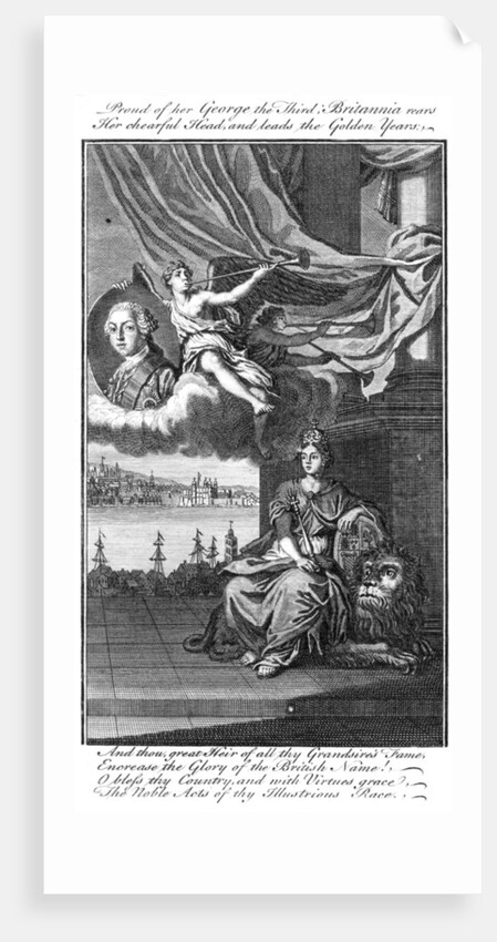 Proud of her George III; Britannia rears her chearful head, and leads the golden years by Anonymous