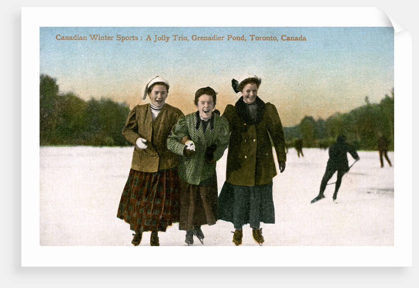 Canadian Winter Sports: A Jolly Trio, Grenadier Pond, Toronto, Canada by Valentine & Sons