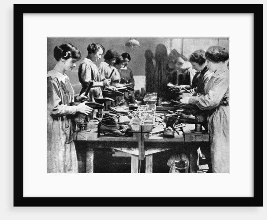 Women cobblers repairing footwear for the war effort by Anonymous