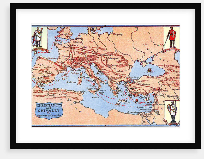 Map of the routes of the three great crusades by Criss