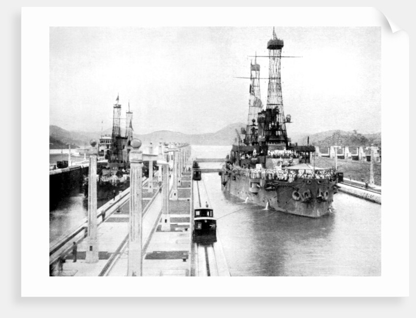 United States Men-Of-War passing through a lock, Panama Canal, Panama by Anonymous