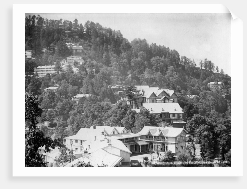 'Elysium Hotel, houses on the nothern slopes of Jakko', Shimla, India by Anonymous