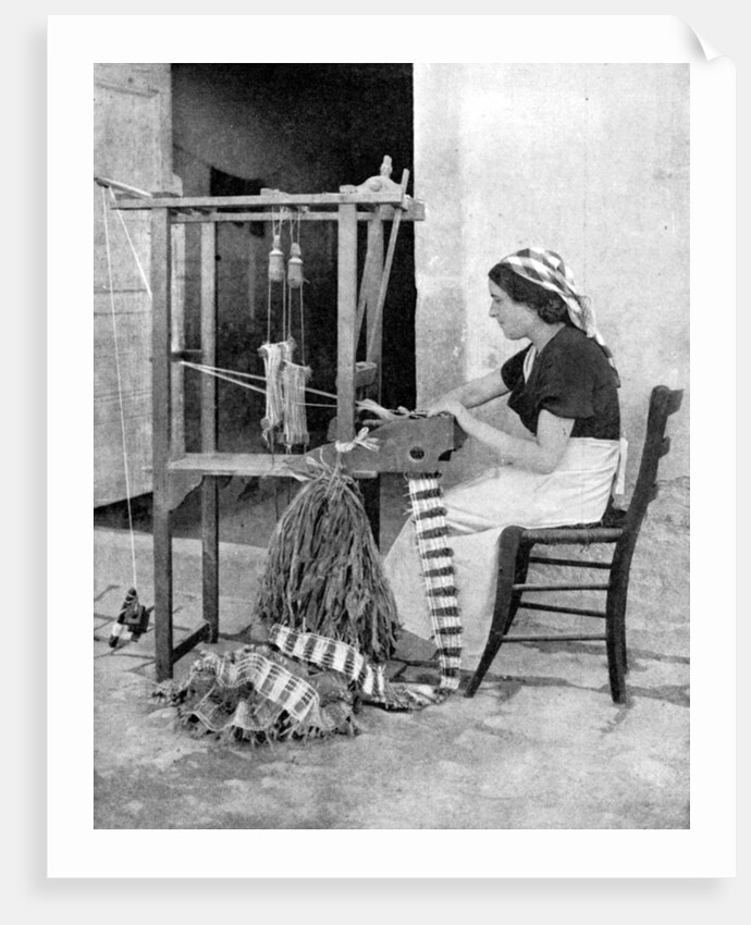 Woman weaving with straw on a hand loom, Fiesole, near Florence, Italy by Donald McLeish