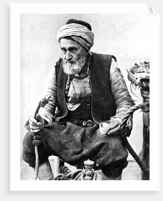 A peasant drinking coffee and smoking a huqqah, Izmir, Turkey by Anonymous