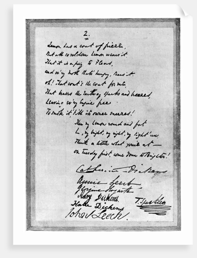 Rhyming letter from Charles Dickens to Mark Lemon by Anonymous