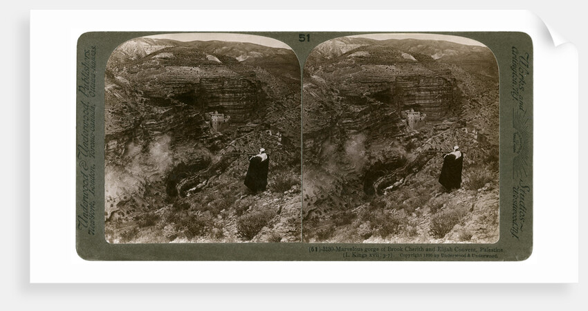 The gorge of Brook Cherith and Elijah Convent, Palestine by Underwood & Underwood