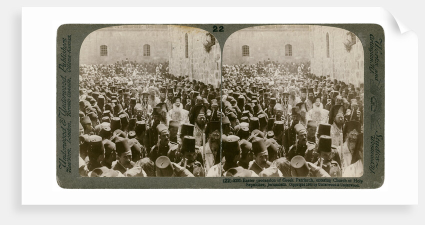 Easter procession of the Greek Patriarch, entering the Church of Holy Sepulchre, Jerusalem by Underwood & Underwood