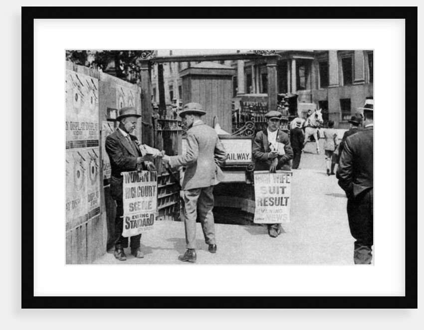 The lunchtime newspaper paper headlines, Trafalgar Square, London by Anonymous