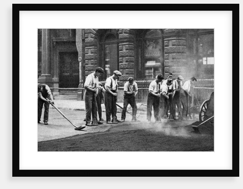Workmen laying tar and asphalt in Cornhill, London by McLeish