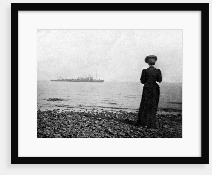 The Empress Maria Feodorovna looking at a Danish naval vessel off Hvidovre, Denmark by Queen Alexandra