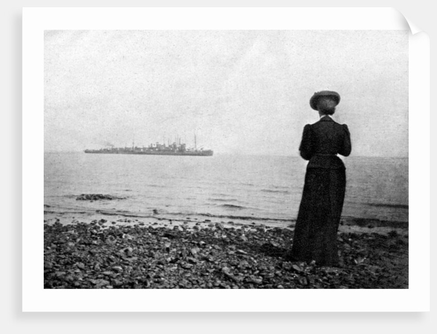 The Empress Maria Feodorovna looking at a Danish naval vessel off Hvidovre, Denmark by Queen Alexandra