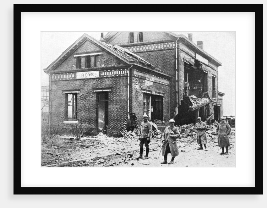 Damaged railway station at Roye, France, First World War by Anonymous