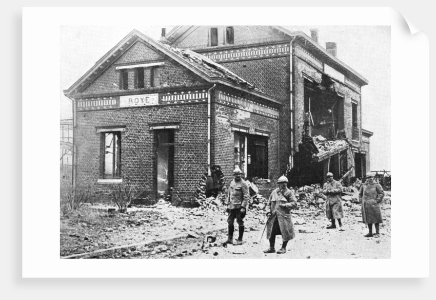 Damaged railway station at Roye, France, First World War by Anonymous