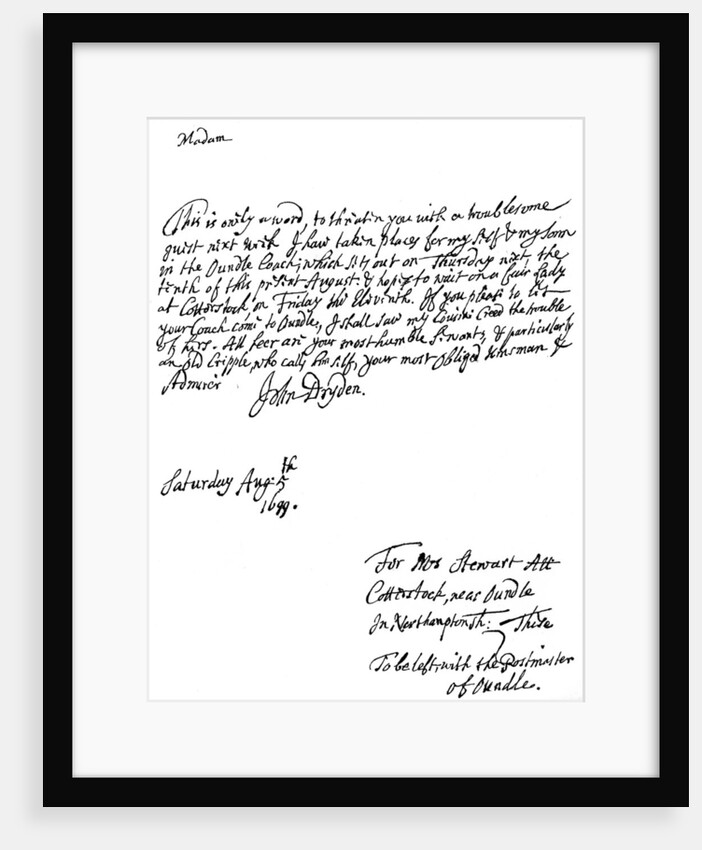 A letter written by John Dryden (1631-12700), English poet by Anonymous