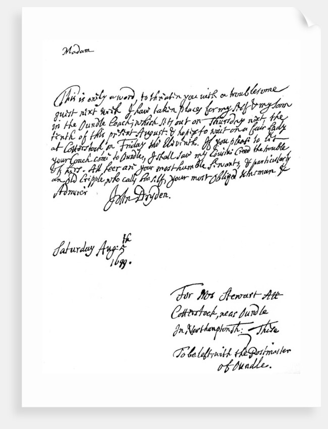 A letter written by John Dryden (1631-12700), English poet by Anonymous