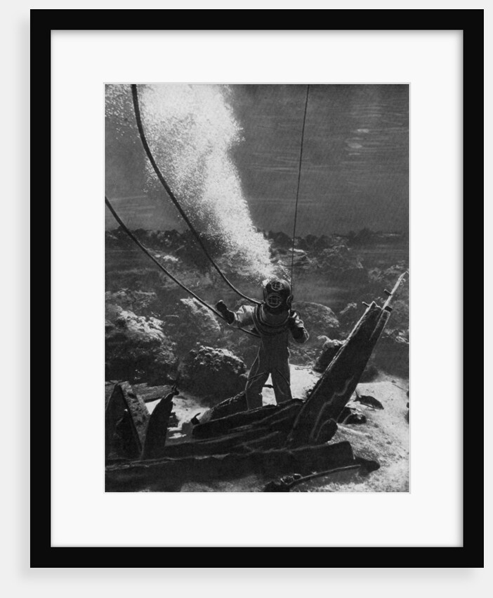 The first photograph of a diver under water by Anonymous
