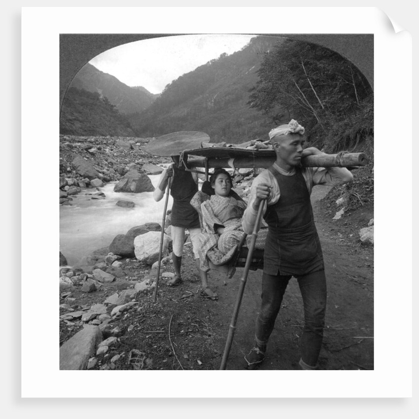 A Japanese kago, occupant and carriers, Japan by BL Singley