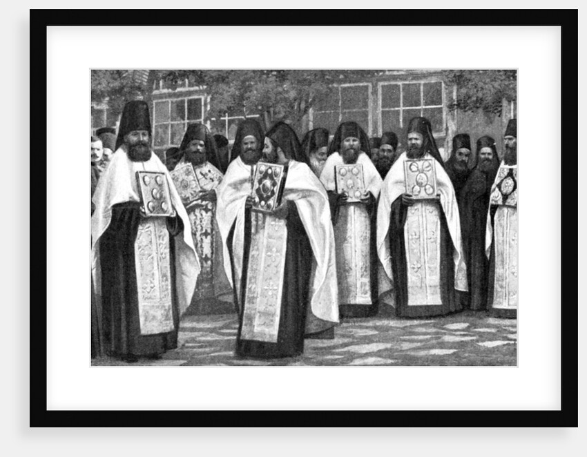 Monks of the Greek church carrying volumes of the Liturgy, Greece by Anonymous