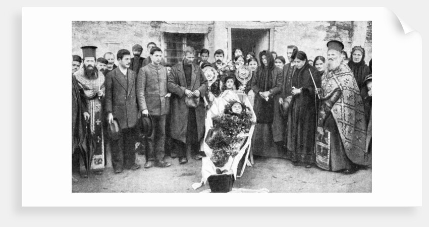 A dead Greek peasant lying in a coffin by HA Fawcett