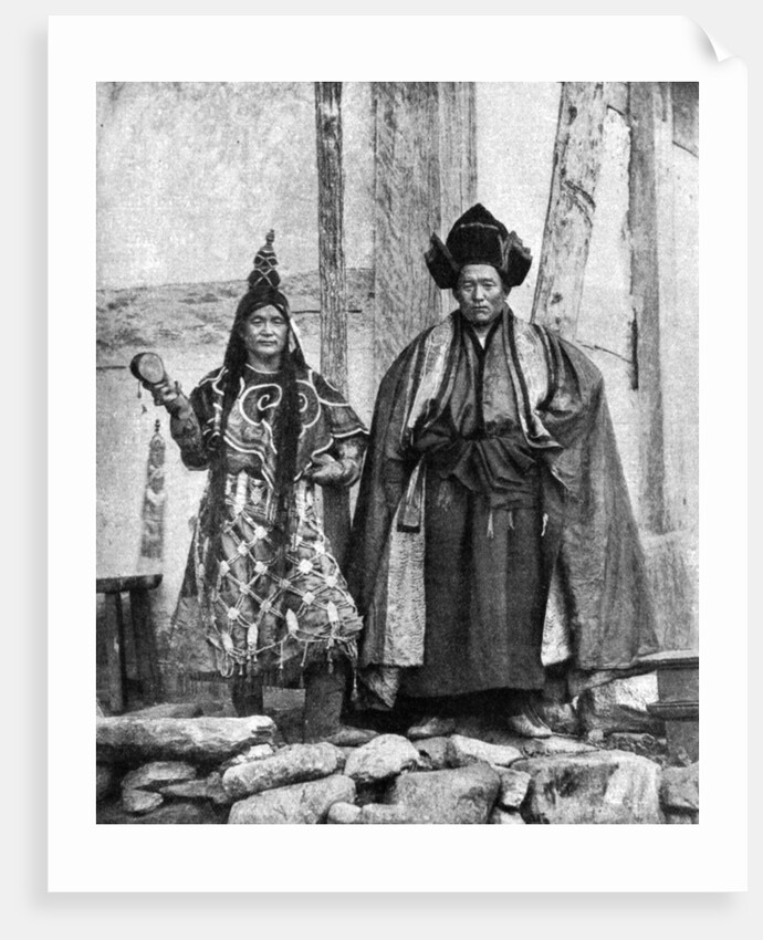 Lamist priests of Sikkim wearing robes, Talung monastery, India by John Claude White