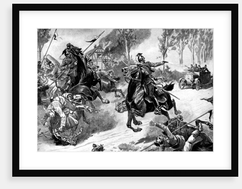 Armoured Belgian troops under attack by Uhlans, First World War by Anonymous