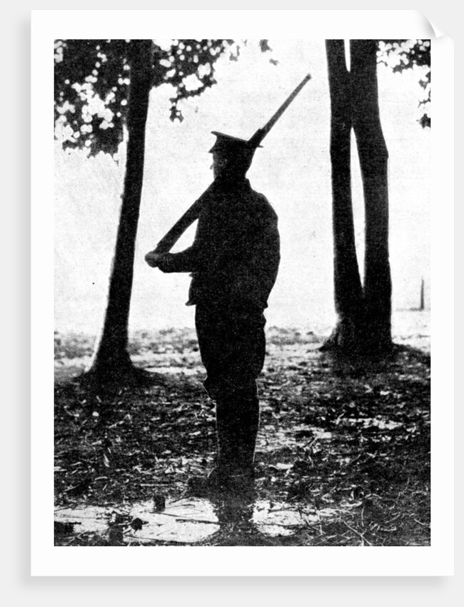 'Grey dawn on the battlefield, British cavalry, Belgian frontier', First World War by Anonymous