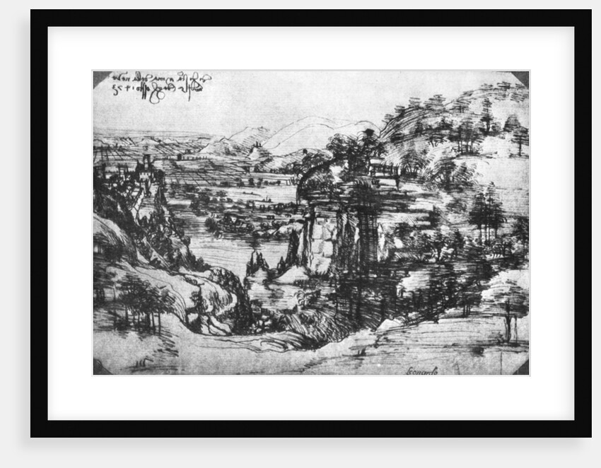 A sketch of a countryside view by Leonardo Da Vinci