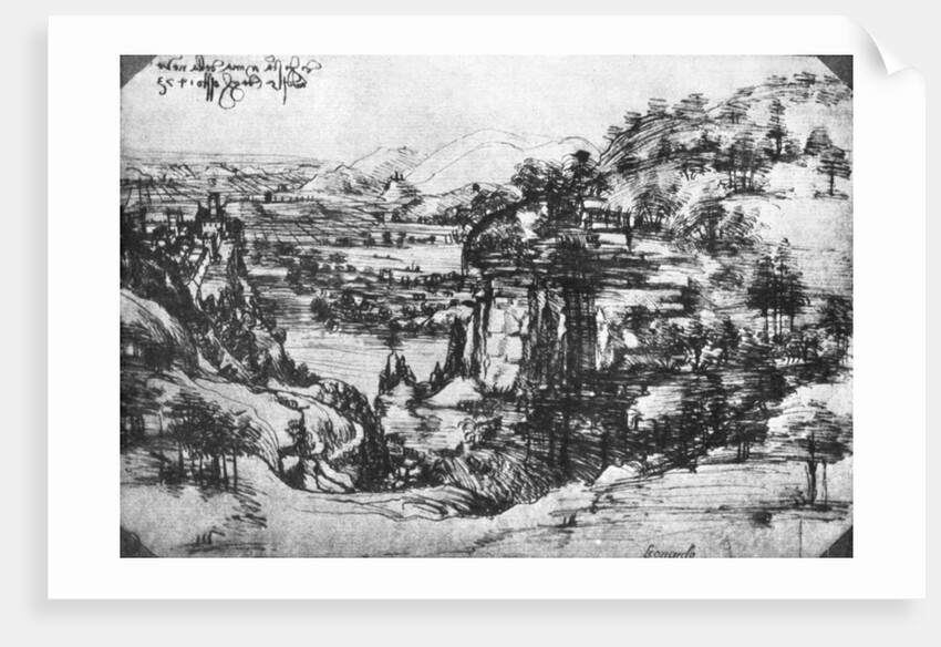 A sketch of a countryside view by Leonardo Da Vinci