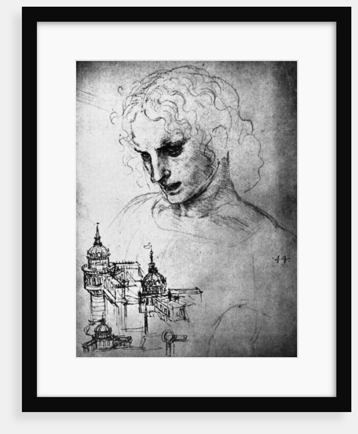 Study for the head of St James and an architectural drawing by Leonardo Da Vinci