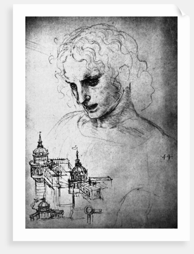 Study for the head of St James and an architectural drawing by Leonardo Da Vinci