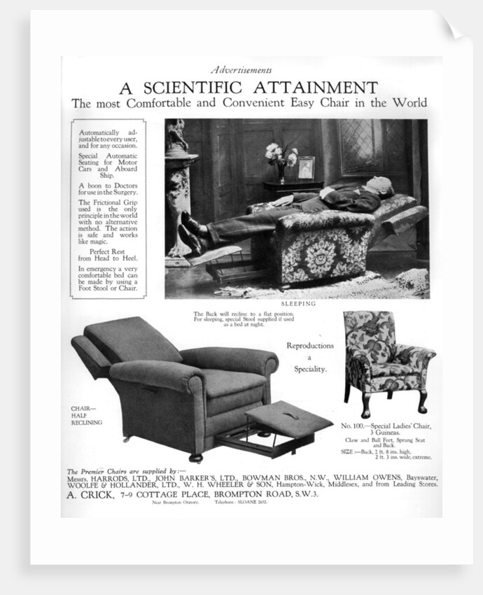 An advertisement for 'Premier' easy chairs by Anonymous