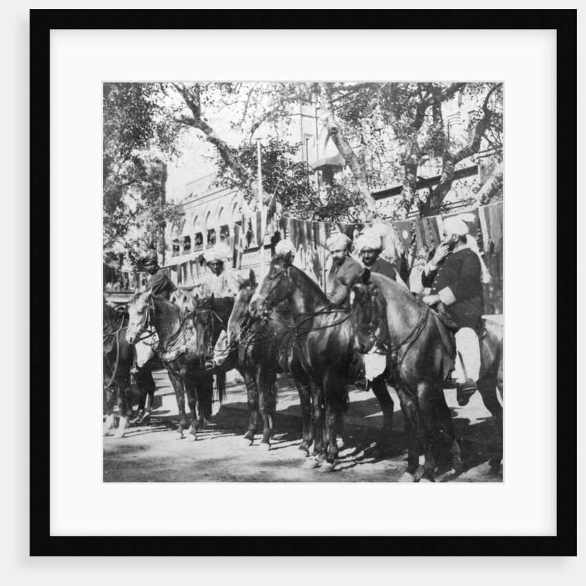Punjabi horsemen outside the railway station at Delhi, India by H Hands & Son