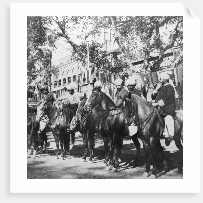 Punjabi horsemen outside the railway station at Delhi, India by H Hands & Son