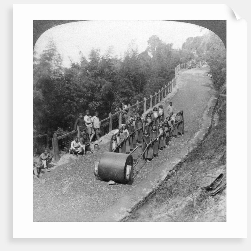 A woman work team on the Darjeeling highway, India by Underwood & Underwood