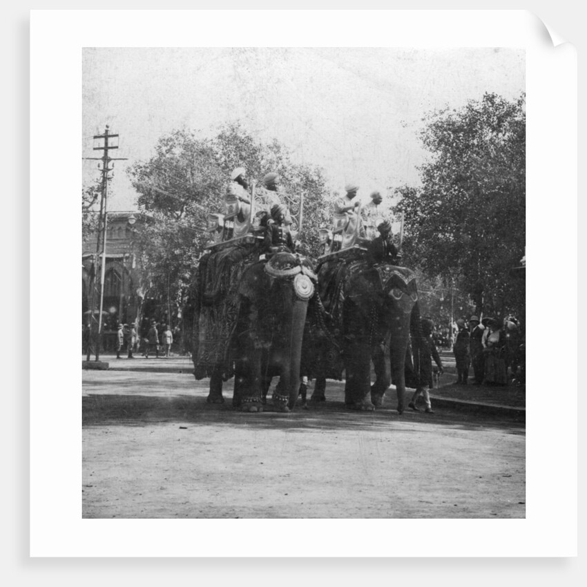 A Punjabi princess riding an elephant in a procession, Delhi, India by H Hands & Son
