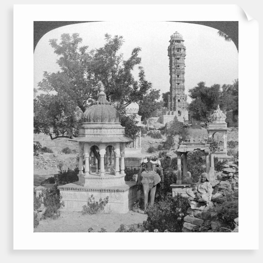 Tower of Victory amd royal cenotaphs, Chittaurgarh, India by Underwood & Underwood