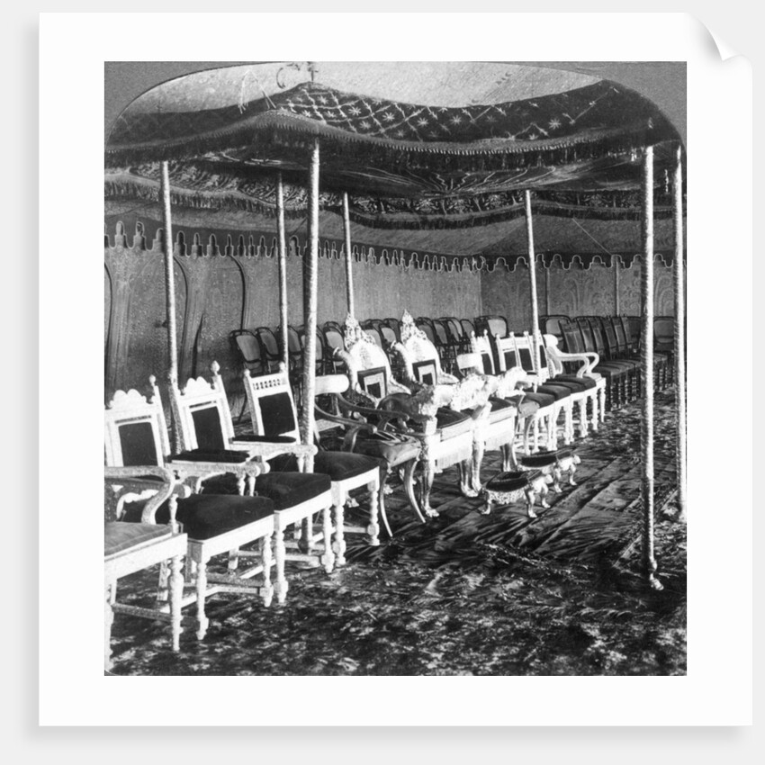The golden canopy in the Durbar tent of the Maharaja of Kashmir, Delhi, India by Underwood & Underwood