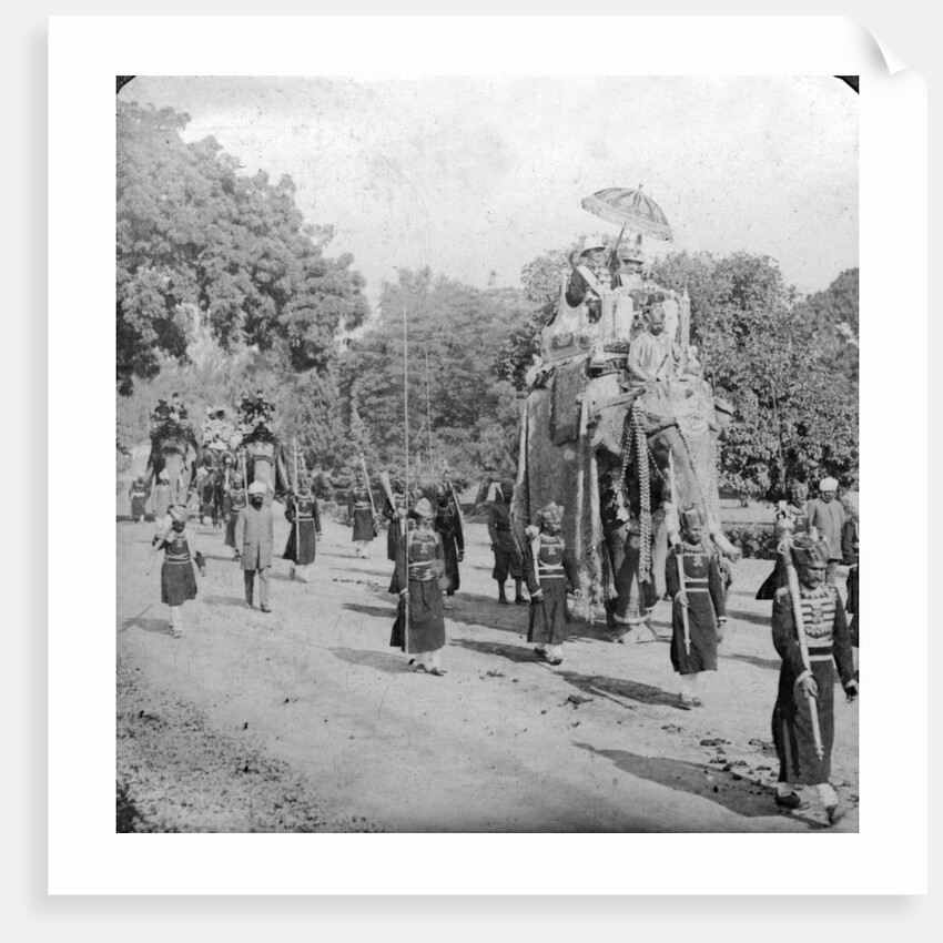 Lord and Lady Harding riding an elephant, India by HD Girdwood