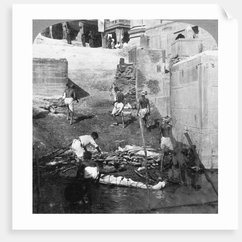 Bathing and burning the Hindu dead, Benares (Varanasi), India 1903 by Underwood & Underwood