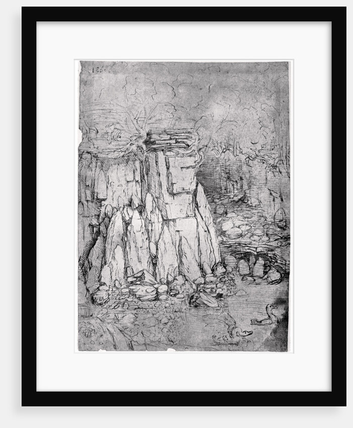 Study of a rocky cavern with ducks by Leonardo Da Vinci