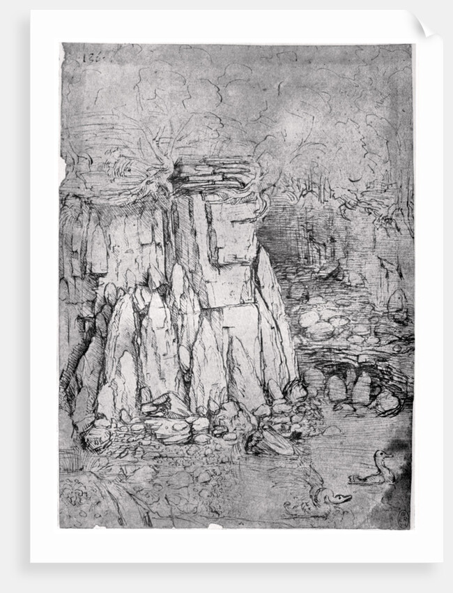 Study of a rocky cavern with ducks by Leonardo Da Vinci
