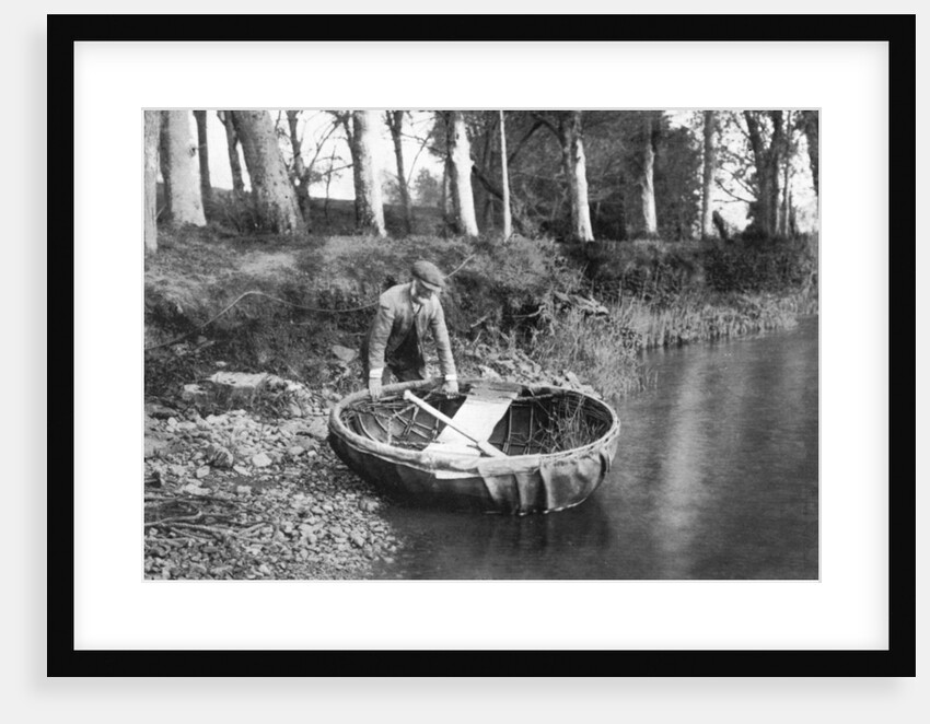 Launching a coracle on the River Boyne, County Meath, Ireland by WA Green