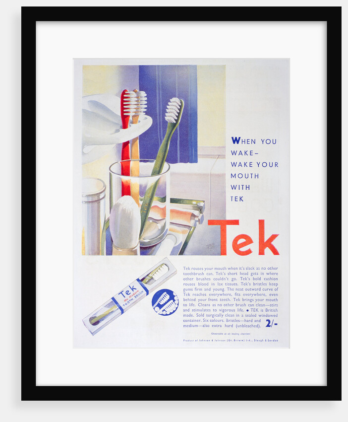Advert for Tek toothbrushes, by Johnson and Johnson by Anonymous