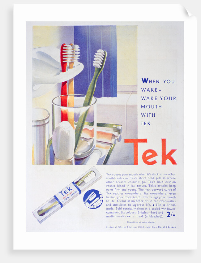 Advert for Tek toothbrushes, by Johnson and Johnson by Anonymous