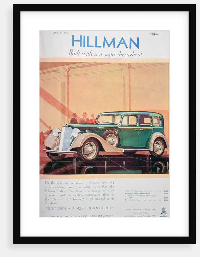 Advert for Hillman motor cars by Anonymous