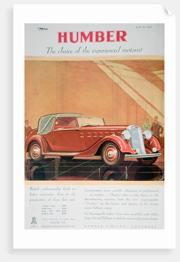 Advert for Humber motor cars by Anonymous